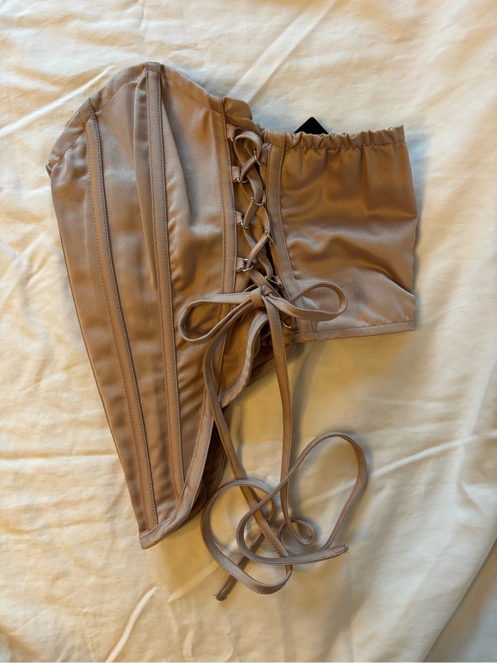 PrettyLittleThing Taupe Lace-Up Corset Top - Picture 2 of 4